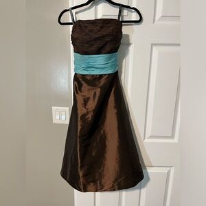 Bill Levkoff Brown Ribbon Wrap Strapless Dress